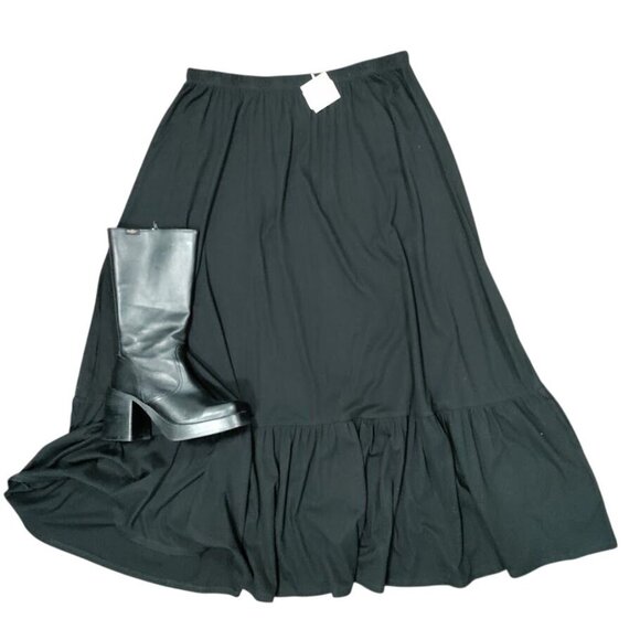Monn NWT Modesty Jersey Whimsygoth Ruffle Elastic Waist Black Long Skirt 1XL - Picture 1 of 8